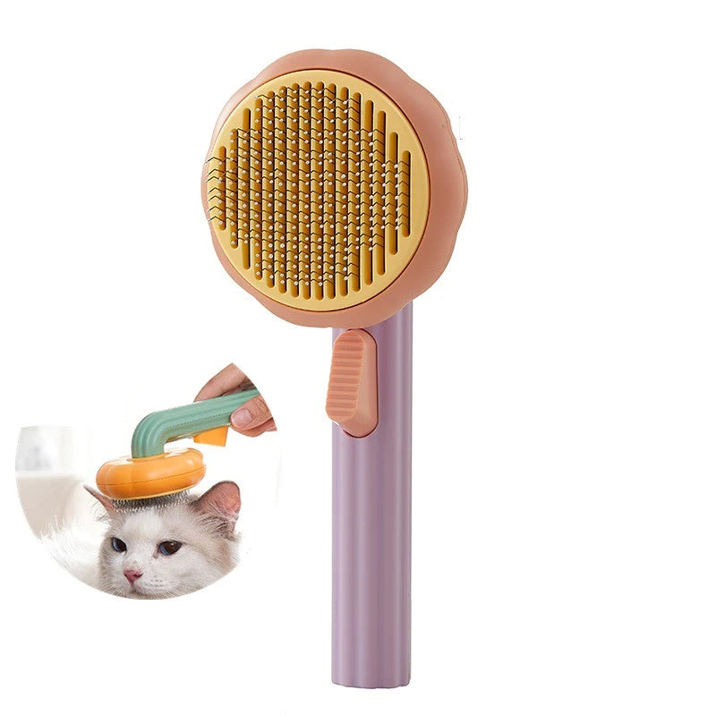 Handheld Self-Cleaning Steel Wire Cat Brush for Efficient Hair Removal