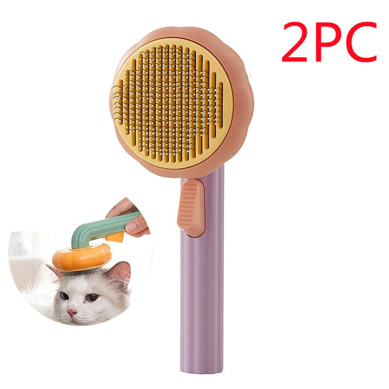 Handheld Self-Cleaning Steel Wire Cat Brush for Efficient Hair Removal