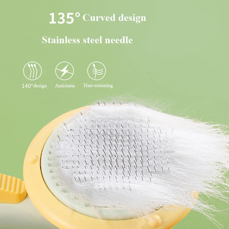 Handheld Self-Cleaning Steel Wire Cat Brush for Efficient Hair Removal